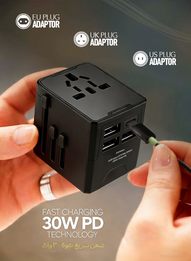 Bukela Universal Travel Adapter, International Travel Plug Adapter All in One Worldwide Wall Charger with USB-C PD Fast Charging 3A 3 USB Ports for Europe USA UK AUS（Black） - Image 2